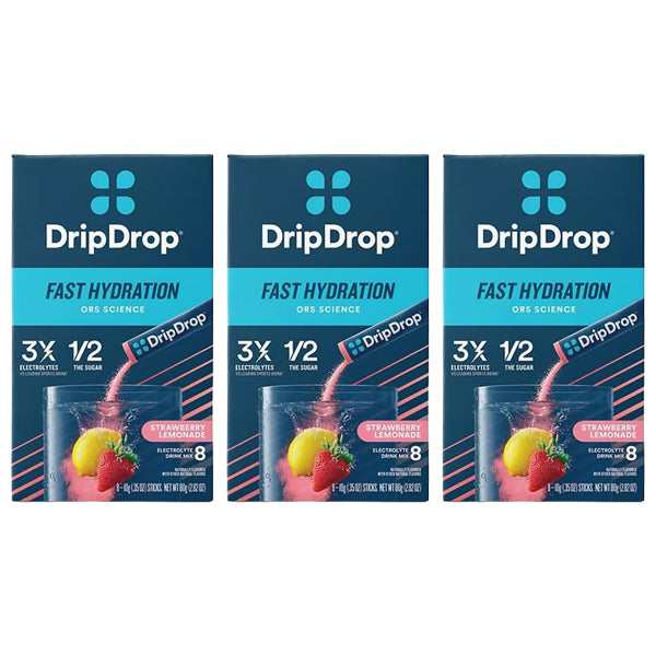 3 Pack - DripDrop Fast Hydration Electrolyte Drink Mix Strawberry Lemonade 8 Count DripDrop