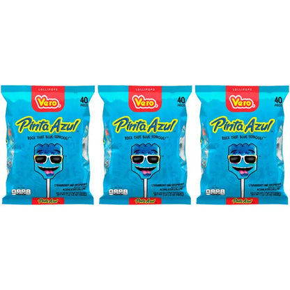 3 Pack - Vero PintaAzul Strawberry Raspberry Candy Lollipops 40 Count Vero