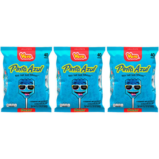3 Pack - Vero PintaAzul Strawberry Raspberry Candy Lollipops 40 Count