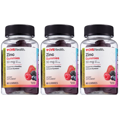 3 Pack - CVS Health Zinc Gummies Mixed Berry Flavor 60 Count Each CVS