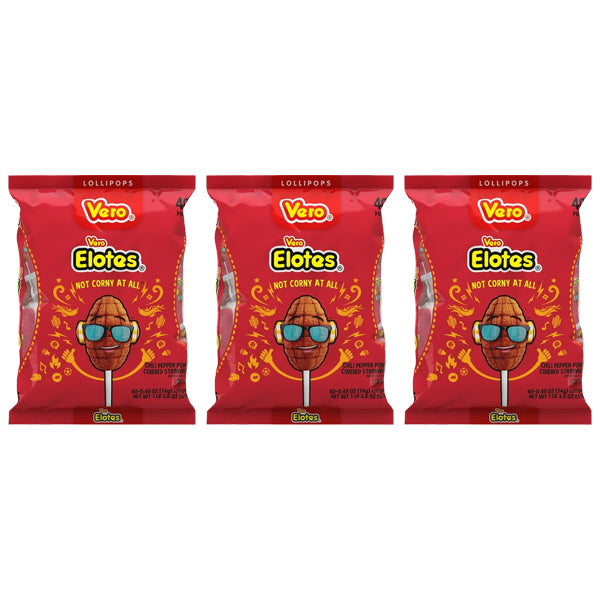 3 Pack - Vero Elotes Chili Pepper Covered Strawberry Lollipops 40 Count