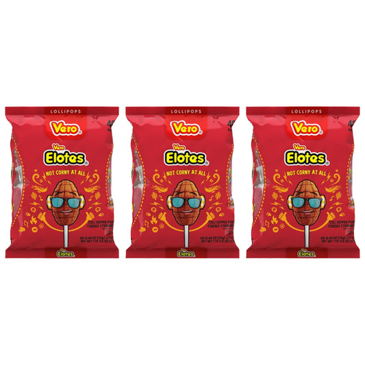3 Pack - Vero Elotes Chili Pepper Covered Strawberry Lollipops 40 Count