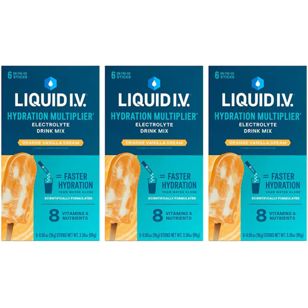 3 Pack - Liquid I.V. Hydration Multiplier Electrolyte Mix Orange Vanilla Dream 6 Count Liquid I.V.