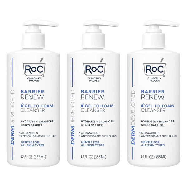 3 Pack - RoC Barrier Renew Gel to Foam Non Drying Foaming Facial Cleanser 12oz RoC
