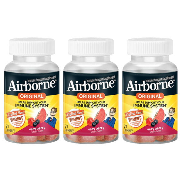 3 Pack - Airborne Mixed Berry Vitamin C Gummies Immune Support 21 Count