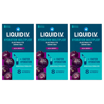 3 Pack - Liquid I.V. Hydration Multiplier Electrolite Drink Mix Acai Berry 8 Count Each