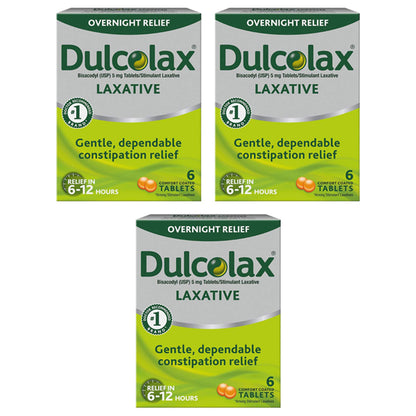 3 Pack - Dulcolax Stimulant Laxative Tablets Overnight Relief 6ct Each
