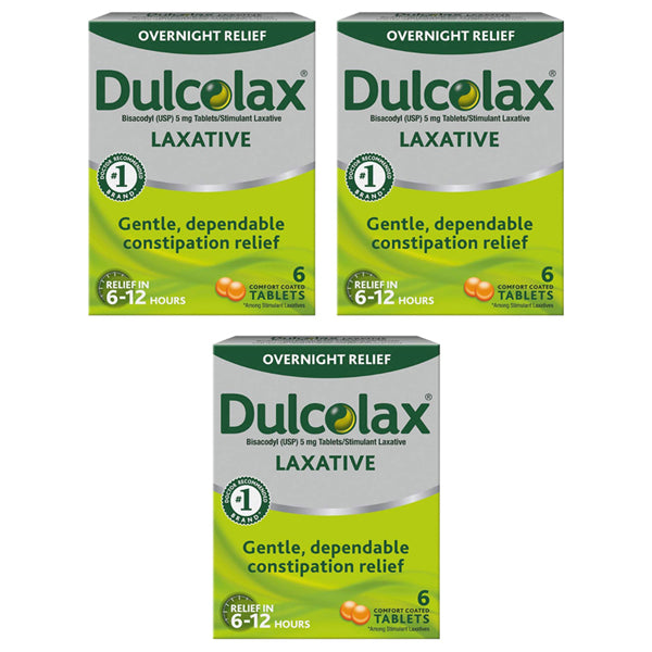 3 Pack - Dulcolax Stimulant Laxative Tablets Overnight Relief 6ct Each