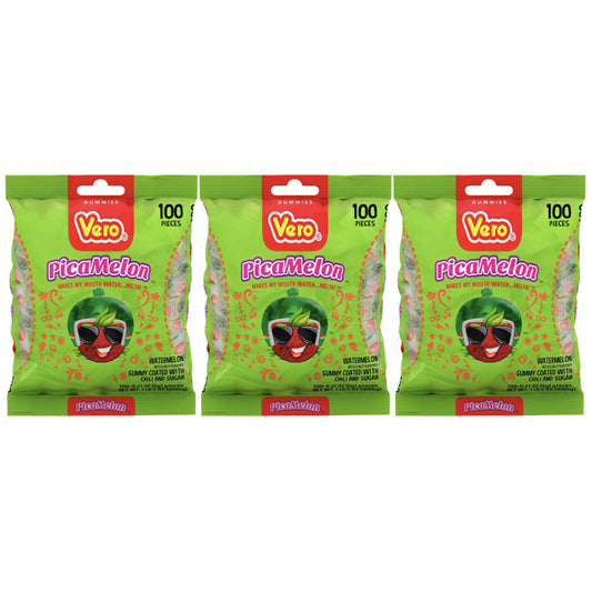 3 Pack - Vero PicaMelon Watermelon Chili Powder Covered Gummies 100 Count