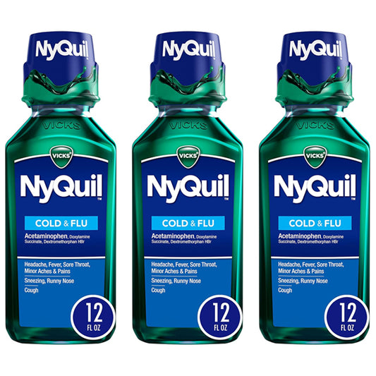 3 Pack - Vicks NyQuil Original Flavor Nighttime Cold & Flu Symptom Relief 12oz