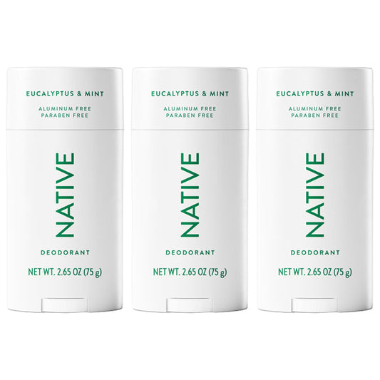 3 Pack - Native Aluminum Free Solid Deodorant Eucalyptus & Mint 2.65oz Native
