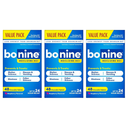 3 Pack - Bonine Non Drowsy Motion Sickness Relief Raspberry 48 Count Bonine