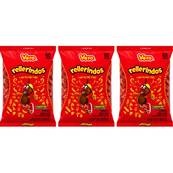 3 Pack - Vero Rellerindos Tamarind Flavor Hard Candy with Chili Pepper 60 Count