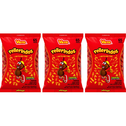 3 Pack - Vero Rellerindos Tamarind Flavor Hard Candy with Chili Pepper 60 Count