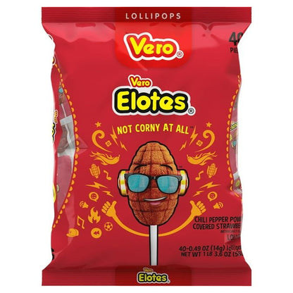 3 Pack - Vero Elotes Chili Pepper Covered Strawberry Lollipops 40 Count