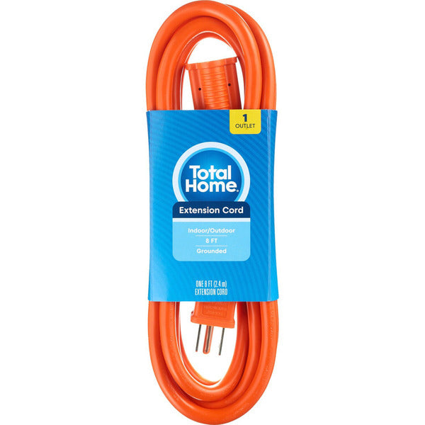 3 Pack - Total Home Single Outlet Grounded 8 Foot Extension Cord Orange Total Home