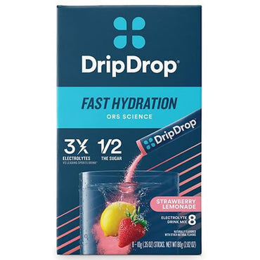 3 Pack - DripDrop Fast Hydration Electrolyte Drink Mix Strawberry Lemonade 8 Count DripDrop