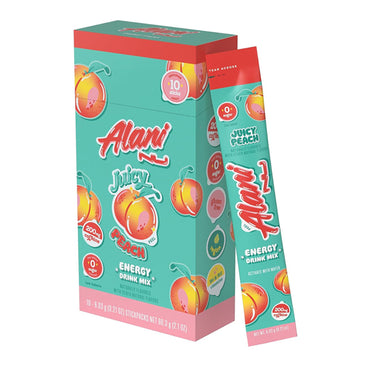 3 Pack - Alani Nu JUICY PEACH Energy Drink Powder Sticks 200mg Caffeine 10 Count Each