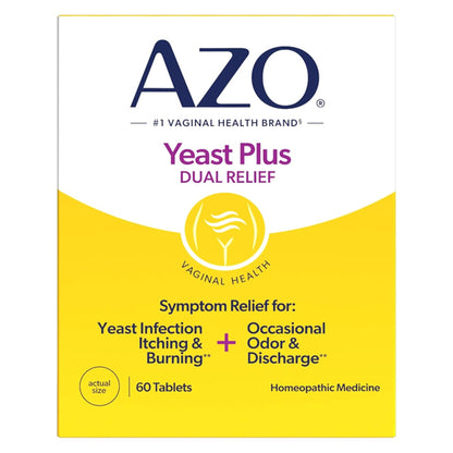 3 Pack - Azo Yeast Plus Dual Relief Yeast Infection Treatment 60 Tablets