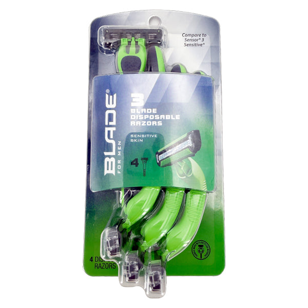3 Pack - Blade Men's 3-Blade Sensitive Skin Disposable Razors 4 Count Each Blade for Men