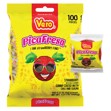 3 Pack - Vero Picafresa Strawberry Chili Powder Covered Gummies 100 Count