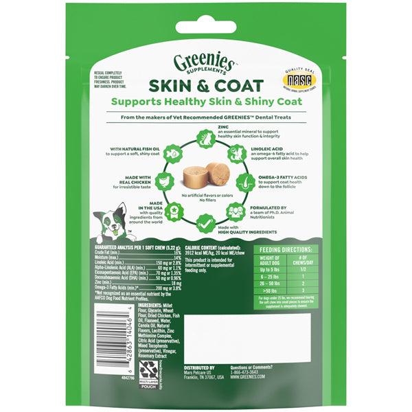 3 Pack - Greenies Dog Skin and Coat Supplements Chicken Flavor 40 Count Each Greenies