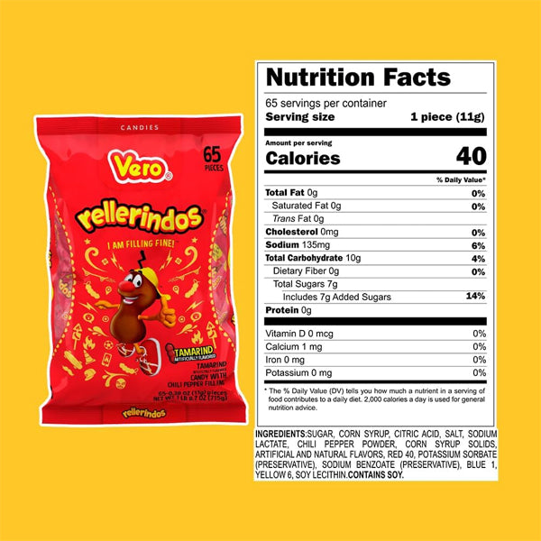 3 Pack - Vero Rellerindos Tamarind Flavor Hard Candy with Chili Pepper 60 Count