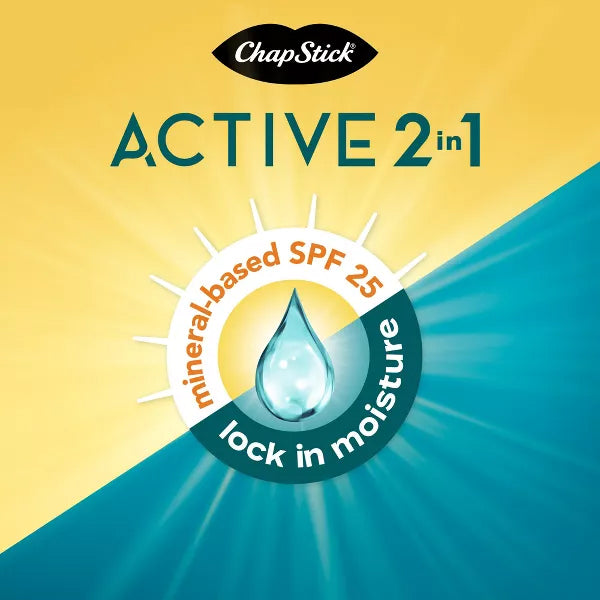 3 Pack - Chapstick Active 2-in-1 Unscented Lip Balms 0.45oz 3ct Each