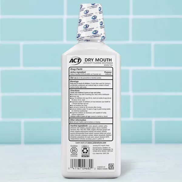 3 Pack - ACT Dry Mouth Fluoride Mouthwash Alcohol Free Soothing Mint 18oz