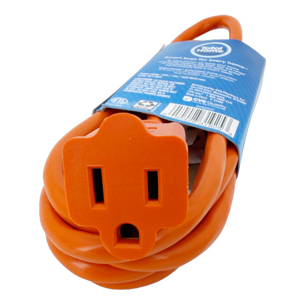 3 Pack - Total Home Single Outlet Grounded 8 Foot Extension Cord Orange Total Home