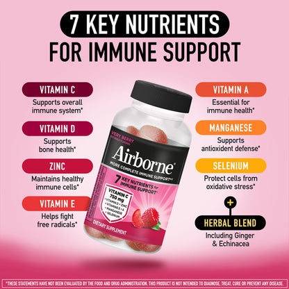 3 Pack - Airborne Mixed Berry Vitamin C Gummies Immune Support 21 Count