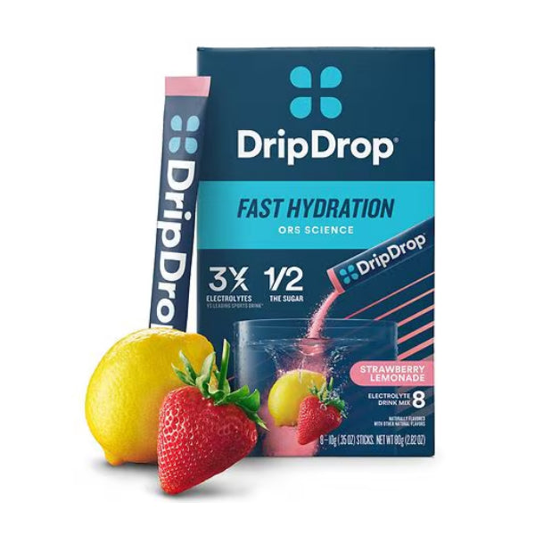3 Pack - DripDrop Fast Hydration Electrolyte Drink Mix Strawberry Lemonade 8 Count DripDrop