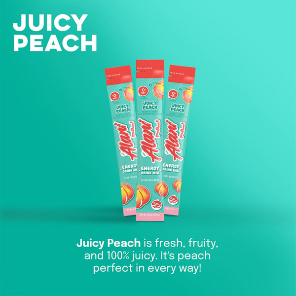 3 Pack - Alani Nu JUICY PEACH Energy Drink Powder Sticks 200mg Caffeine 10 Count Each