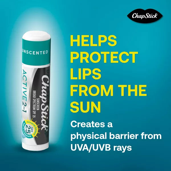 3 Pack - Chapstick Active 2-in-1 Unscented Lip Balms 0.45oz 3ct Each