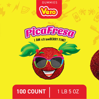 3 Pack - Vero Picafresa Strawberry Chili Powder Covered Gummies 100 Count