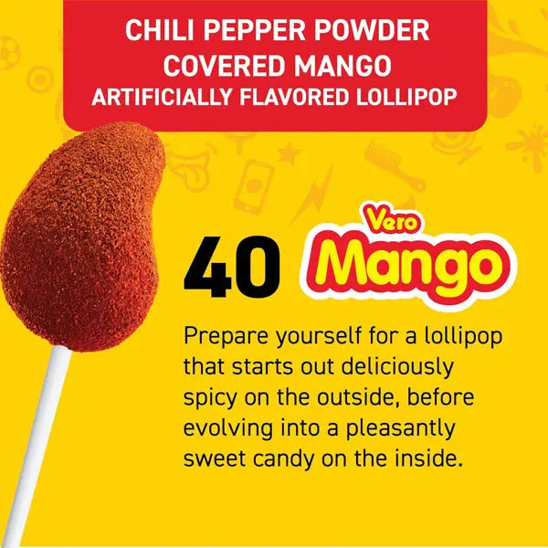 3 Pack - Vero Mango Lollipops Coated with Chili Powder 40 Count Vero