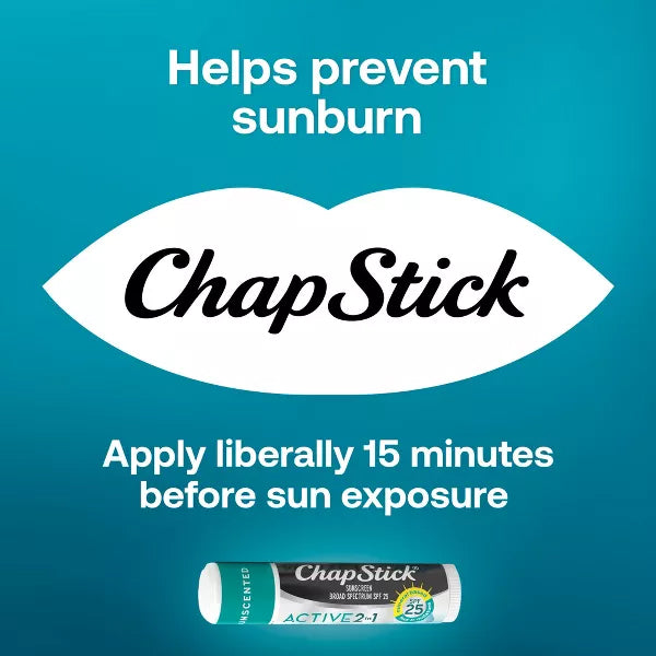3 Pack - Chapstick Active 2-in-1 Unscented Lip Balms 0.45oz 3ct Each