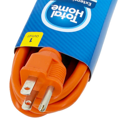3 Pack - Total Home Single Outlet Grounded 8 Foot Extension Cord Orange Total Home