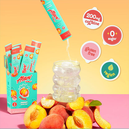 3 Pack - Alani Nu JUICY PEACH Energy Drink Powder Sticks 200mg Caffeine 10 Count Each