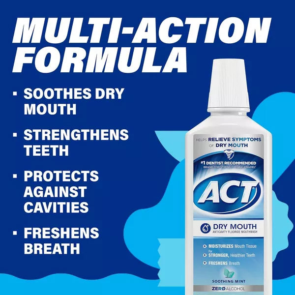 3 Pack - ACT Dry Mouth Fluoride Mouthwash Alcohol Free Soothing Mint 18oz