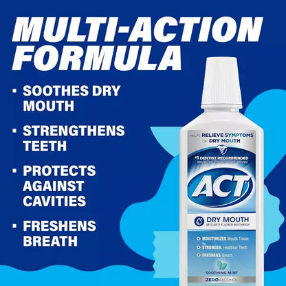 3 Pack - ACT Dry Mouth Fluoride Mouthwash Alcohol Free Soothing Mint 18oz