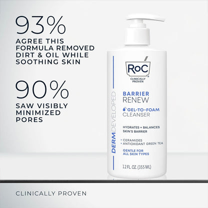 3 Pack - RoC Barrier Renew Gel to Foam Non Drying Foaming Facial Cleanser 12oz RoC