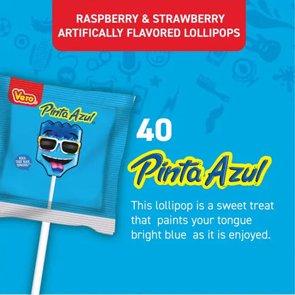 3 Pack - Vero PintaAzul Strawberry Raspberry Candy Lollipops 40 Count Vero