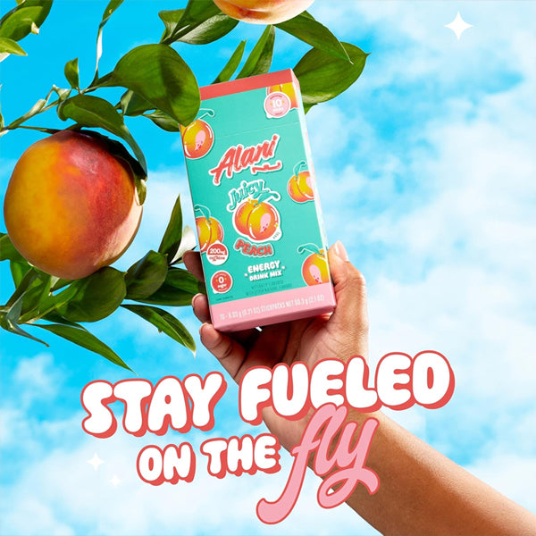 3 Pack - Alani Nu JUICY PEACH Energy Drink Powder Sticks 200mg Caffeine 10 Count Each