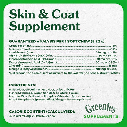 3 Pack - Greenies Dog Skin and Coat Supplements Chicken Flavor 40 Count Each Greenies