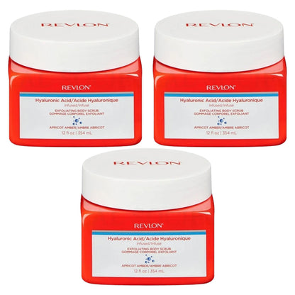 3 Pack - Revlon Hyaluronic Acid Exfoliating Body Scrub Apricot Amber 12oz