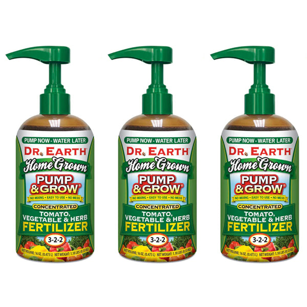 3 Pack - Dr. Earth Pump & Grow Organic Tomato Vegetable & Herb 3-2-2 Fertilizer 16oz