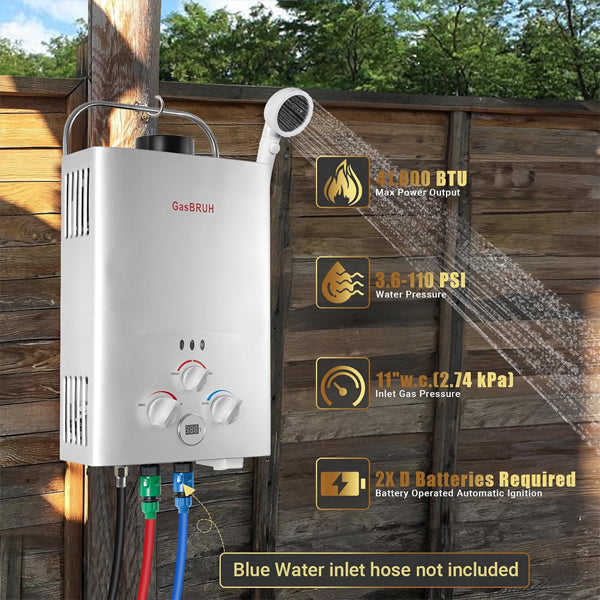 GasBRUH Tankless Outdoor 1.58 GPM 6L Portable Propane Camping Water Heater GasBRUH
