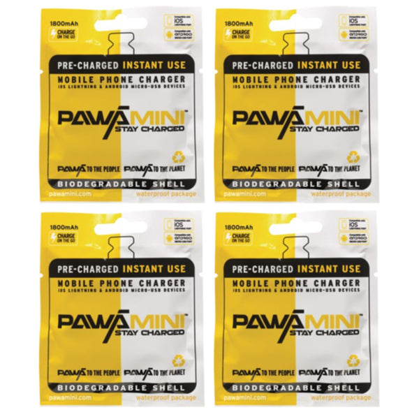 4 Pack - Pawa Mini Dual Port Disposable Phone Charger - IOs And Android Compatible