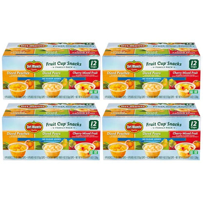 4 Pack - Del Monte Fruit Cup Snacks Variety Pack with No Added Sugar 12x 4oz Cups Each Del Monte
